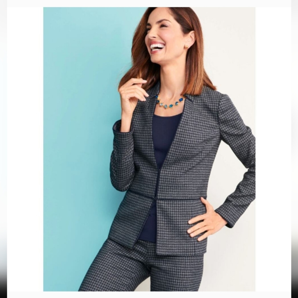 Talbots | Navy Houndstooth Blazer, Size 16 Petite